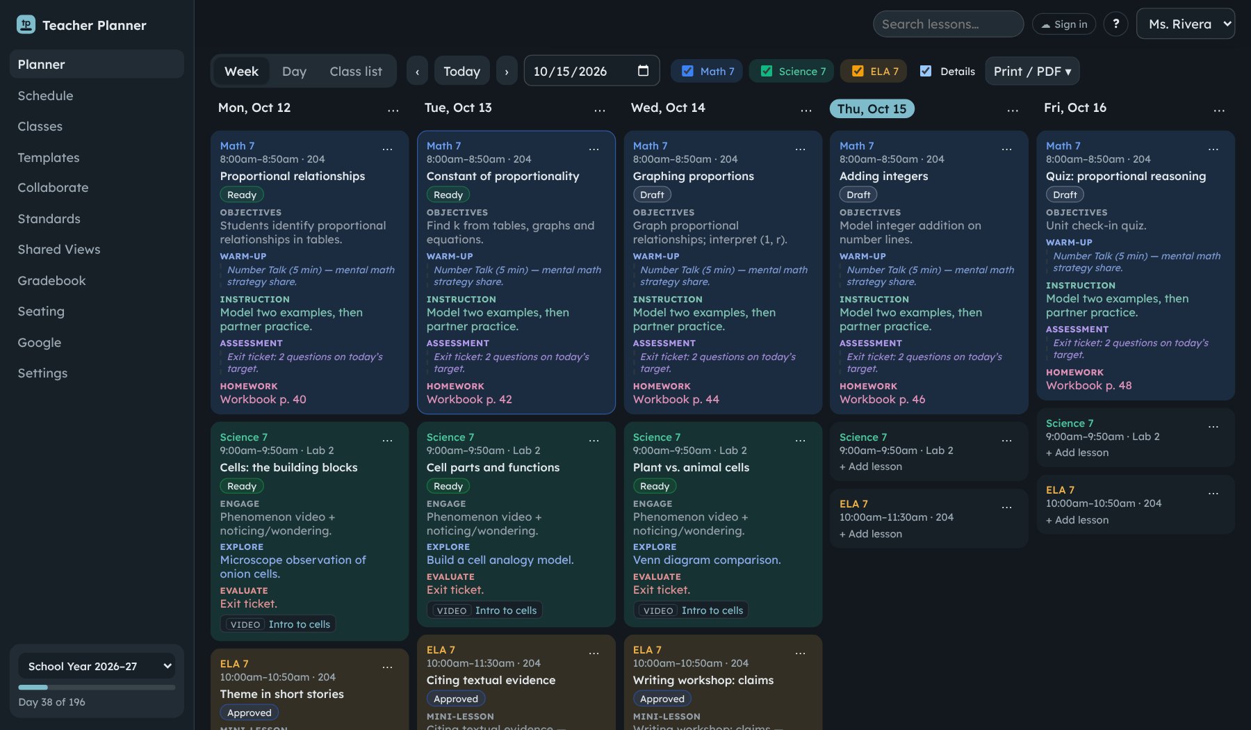 The week view in the Harbor palette's dark mode.